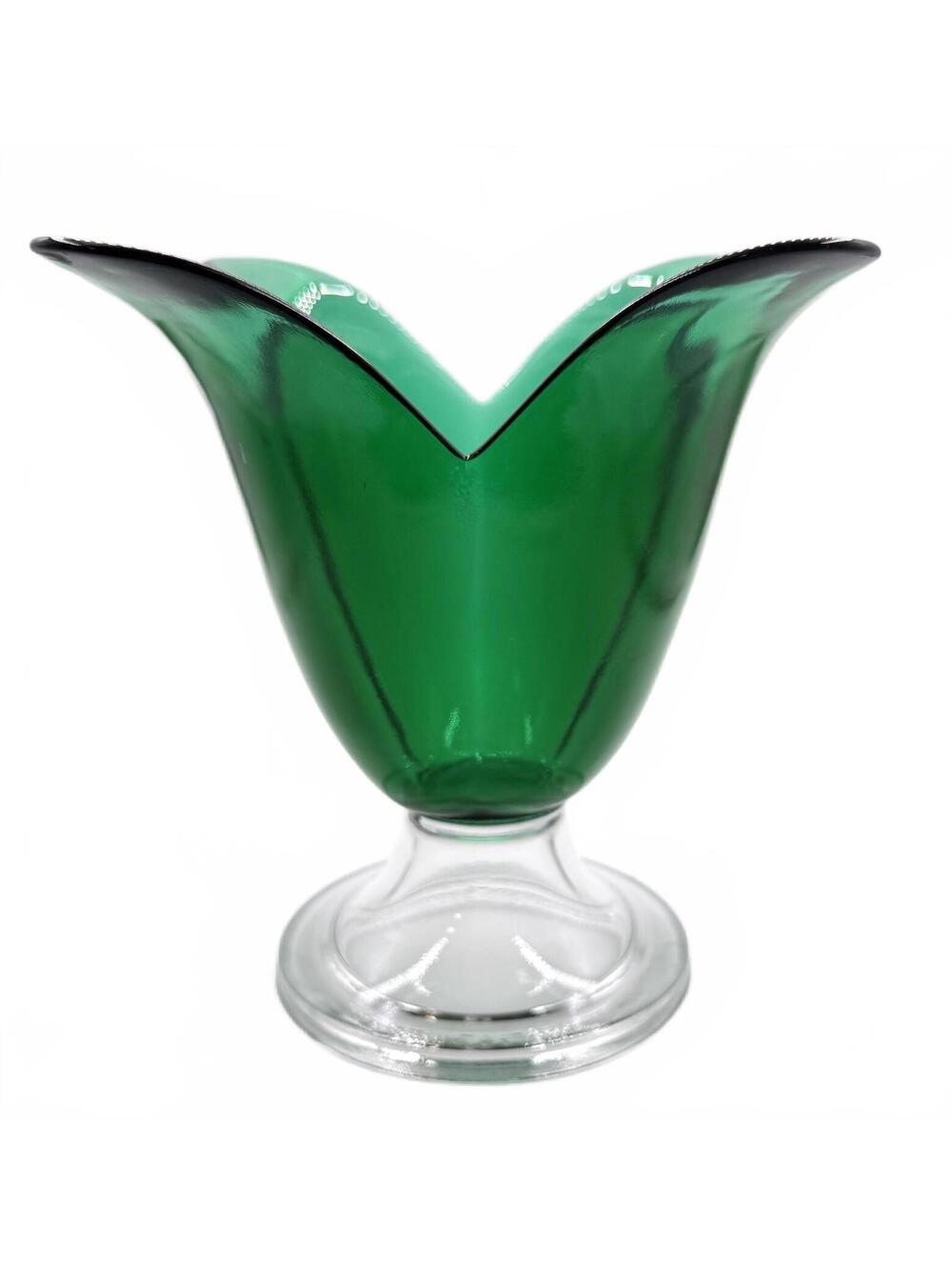 Studio Nova Green Art Glass Vase Tulip Pedestal Vintage MCM Style